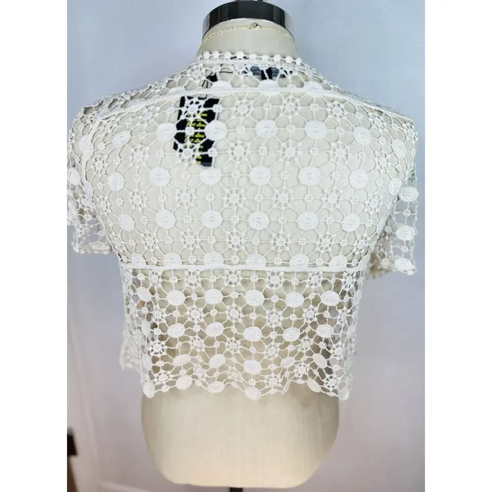NWT Just Love Crochet Boho Bolero White Cardigan Shrug Medium Festival Summer